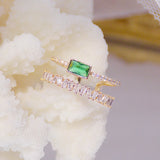 14K Copper Green Crystal Inlaid Zircon Women's Ring