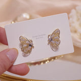 14K Gold Plated Butterfly Zircon Earrings