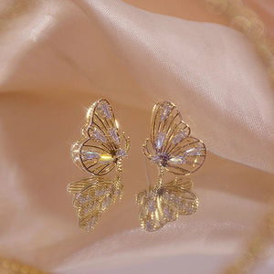 14K Gold Plated Butterfly Zircon Earrings