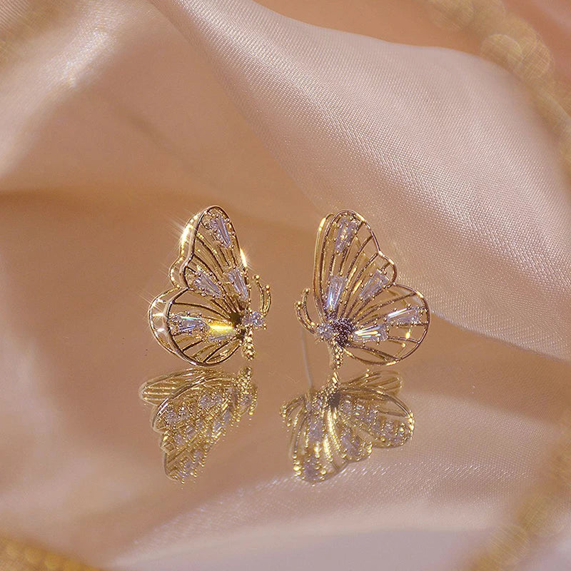14K Gold Plated Butterfly Zircon Earrings