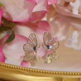 14K Gold Plated Butterfly Zircon Earrings