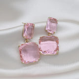 Crystal Double Square Earrings in Four Colors for Daily Wear