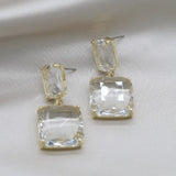 Crystal Double Square Earrings in Four Colors for Daily Wear