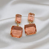 Crystal Double Square Earrings in Four Colors for Daily Wear