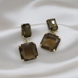 Crystal Double Square Earrings in Four Colors for Daily Wear