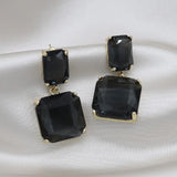 Crystal Double Square Earrings in Four Colors for Daily Wear