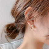 Zircon Inlaid Semicircle Earrings with Pearl Detail