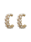 Zircon Inlaid Semicircle Earrings with Pearl Detail