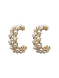 Zircon Inlaid Semicircle Earrings with Pearl Detail