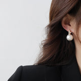 Zircon Small Hoop Earrings with Pearl Pendant