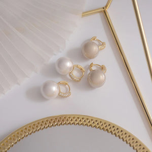 Zircon Small Hoop Earrings with Pearl Pendant