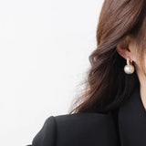 Zircon Small Hoop Earrings with Pearl Pendant