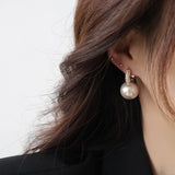 Zircon Small Hoop Earrings with Pearl Pendant