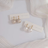 Zircon Small Hoop Earrings with Pearl Pendant