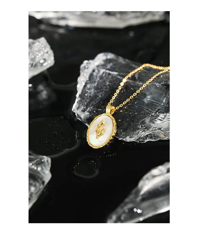 Geometric Ellipse Tulip Shell 925 Sterling Silver Necklace for Women
