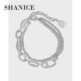 Minimalist Wild Pig Nose Double Chain Texture S925 Silver Bracelet