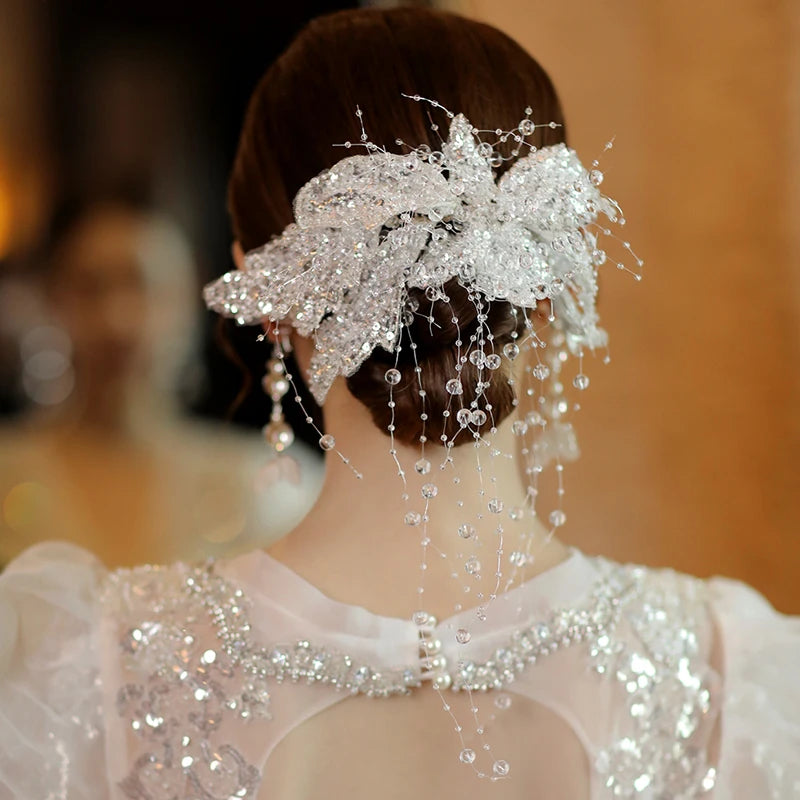 Sequins Bridal Hair Clips Crystal Tassel Wedding Hair Accessories