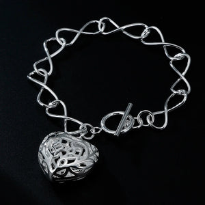925 Sterling Silver Heart Bracelet for Women Wedding Jewelry