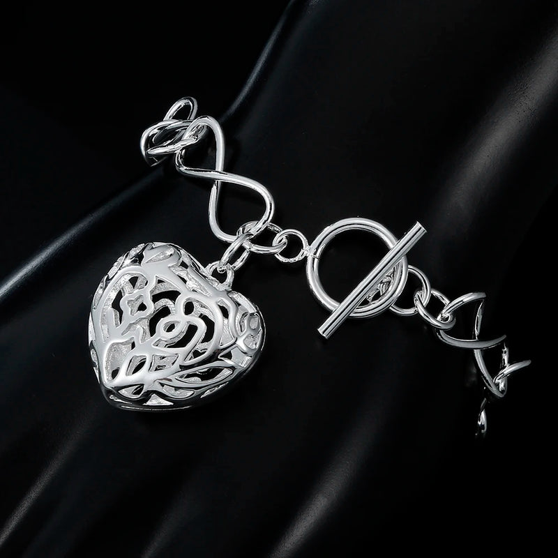 925 Sterling Silver Heart Bracelet for Women Wedding Jewelry