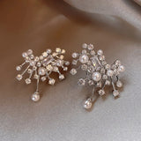 14K Plated Fireworks Zircon Pearl Earrings for Women's Evening Party