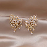 14K Plated Fireworks Zircon Pearl Earrings for Women's Evening Party