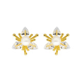 Copper Zircon Three Petal Flower Earrings Pearl Daily Wild Earrings