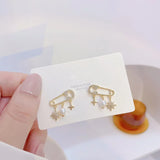 Copper Zircon Pin & Star Pearl Earrings