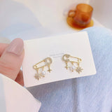 Copper Zircon Pin & Star Pearl Earrings