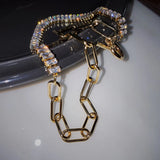 Asymmetric Copper Zircon Short Necklace, OT Buckle, Thick Chain Jewelry