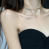 Asymmetric Copper Zircon Short Necklace, OT Buckle, Thick Chain Jewelry