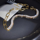 Asymmetric Copper Zircon Short Necklace, OT Buckle, Thick Chain Jewelry