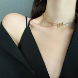 Asymmetric Copper Zircon Short Necklace, OT Buckle, Thick Chain Jewelry