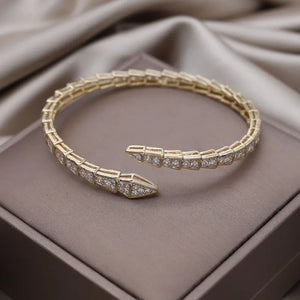 14K Plating Snake Zircon Open Bracelet Women's Wedding Party Accessories