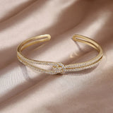 14K Plating Snake Zircon Open Bracelet Women's Wedding Party Accessories