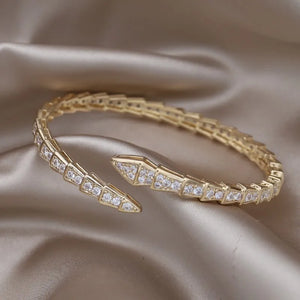 14K Plating Snake Zircon Open Bracelet Women's Wedding Party Accessories
