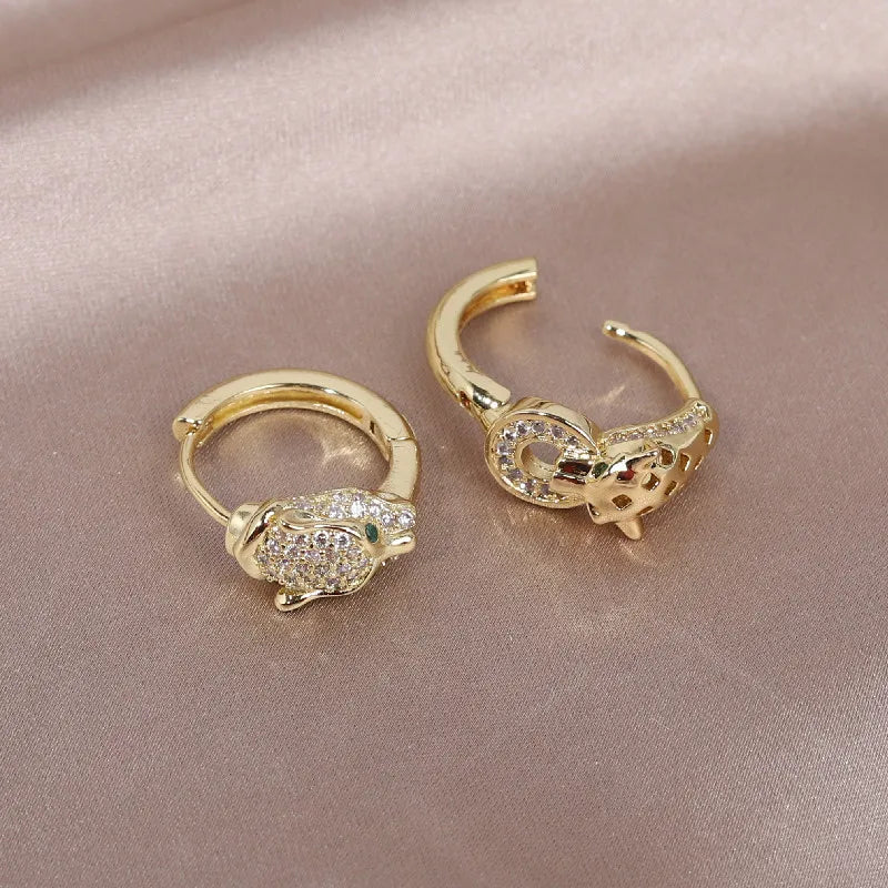 Copper Inlaid Zircon Leopard Earrings Women's Party Jewelry