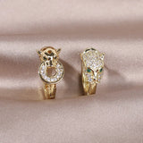 Copper Inlaid Zircon Leopard Earrings Women's Party Jewelry