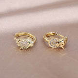 Copper Inlaid Zircon Leopard Earrings Women's Party Jewelry