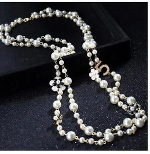 Long Multi-Layer Pearl Necklace with Xiangfeng Pendant