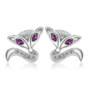 925 Silver Diamond Fox Earrings