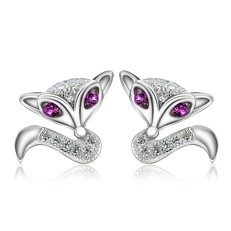 925 Silver Diamond Fox Earrings