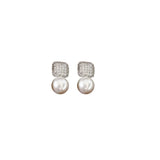 Korean-style Zircon Square Pearl Stud Earrings Crystal Party Jewelry