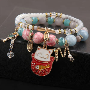 Crystal Lucky Cat Pendant Bracelet Women's Jewelry