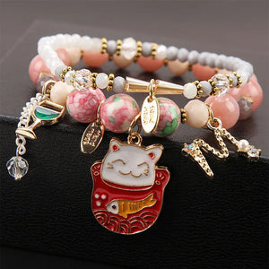 Crystal Lucky Cat Pendant Bracelet Women's Jewelry