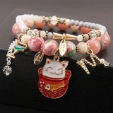 Crystal Lucky Cat Pendant Bracelet Women's Jewelry