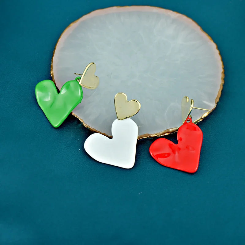 Bright Oil Heart Earrings 925 Silver Needle