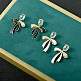 Sweet Ribbon Bow Lady Earrings Brass Micro-Inlaid Jewelry