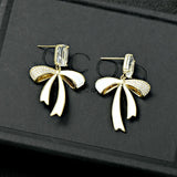 Sweet Ribbon Bow Lady Earrings Brass Micro-Inlaid Jewelry
