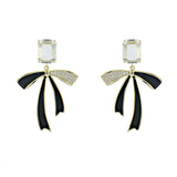 Sweet Ribbon Bow Lady Earrings Brass Micro-Inlaid Jewelry