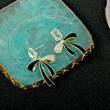 Sweet Ribbon Bow Lady Earrings Brass Micro-Inlaid Jewelry